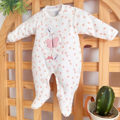 Macacão Malha Trape Zape - Borboleta e Borboletinhas - Off White e Rose